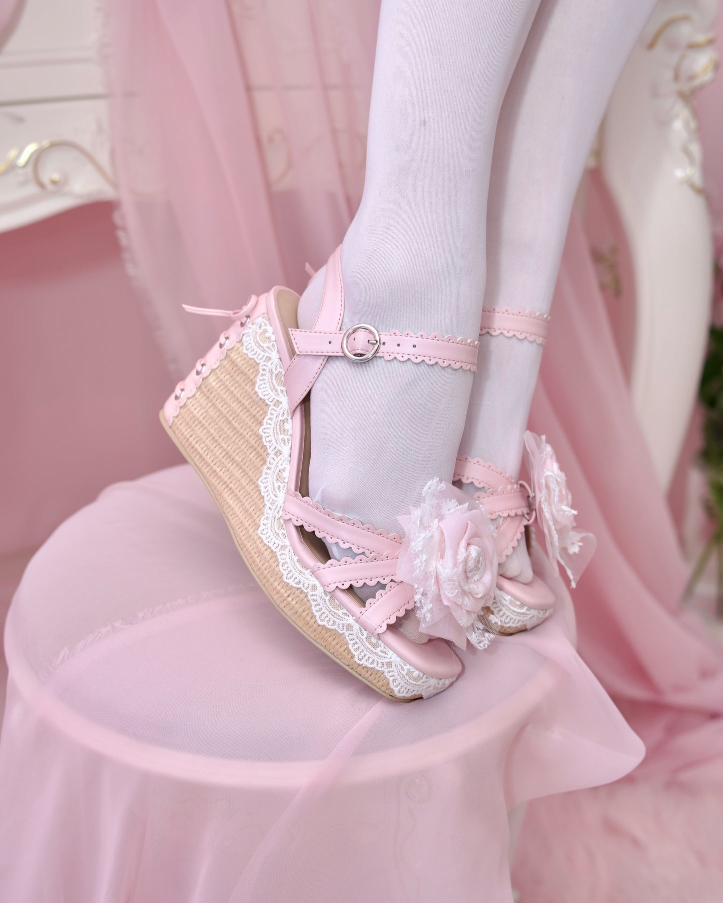 Summer Hime Wedge Sandals - Pink // PREORDER