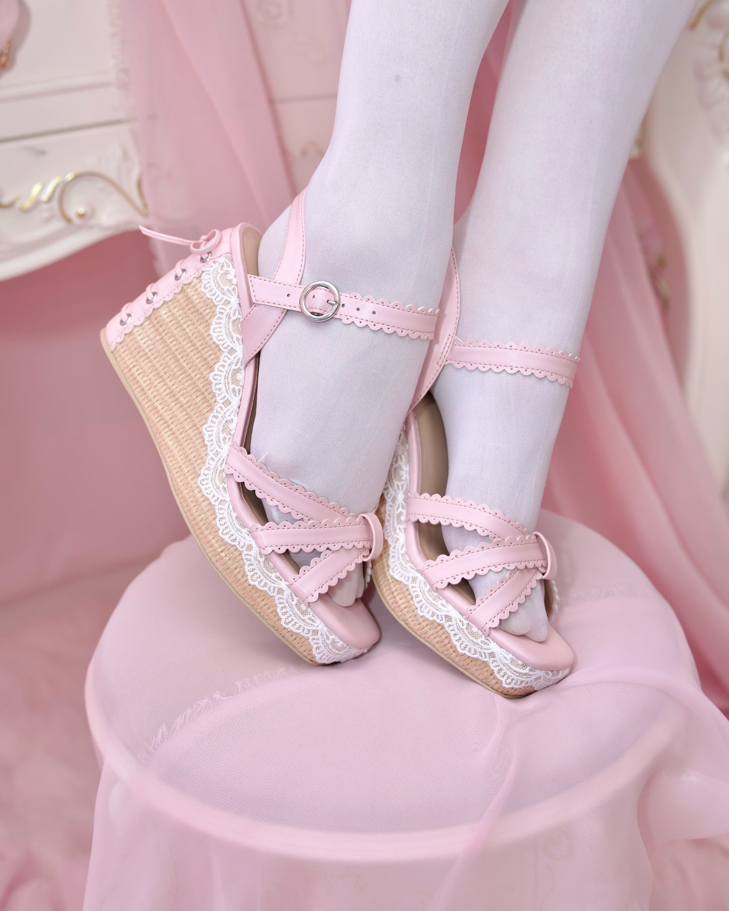 Summer Hime Wedge Sandals - Pink // PREORDER