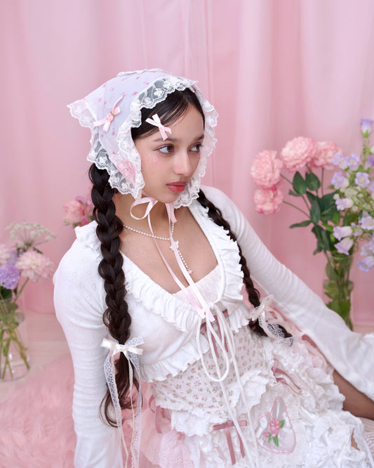 Rosy Daydream Head Scarf - White x Pink
