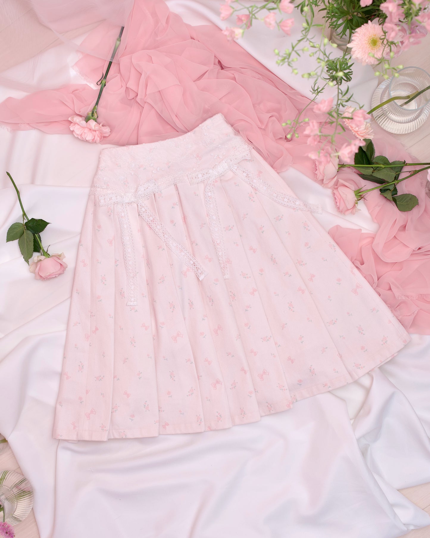 Love Note Long Pleated Skirt - Pink