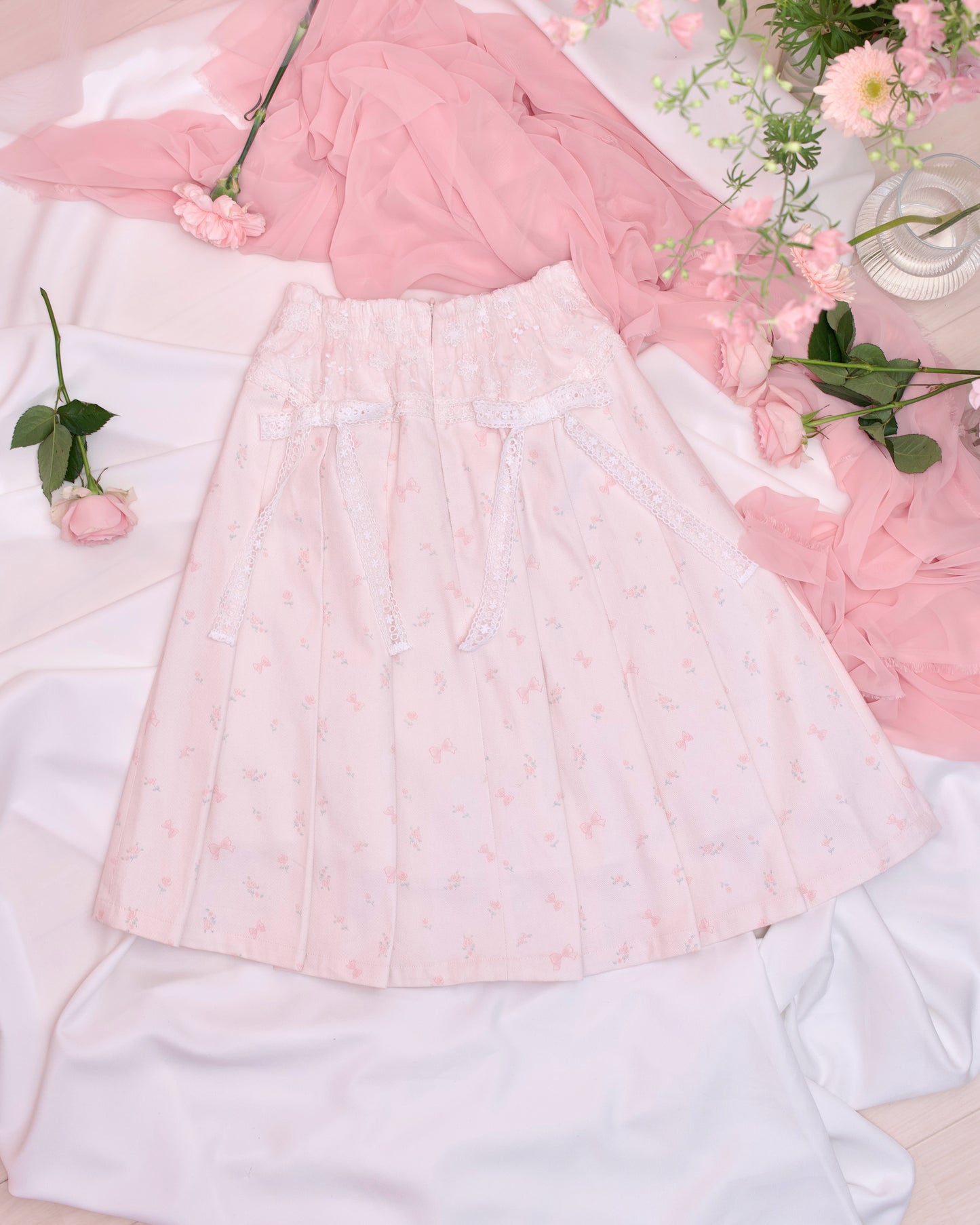Love Note Long Pleated Skirt - Pink