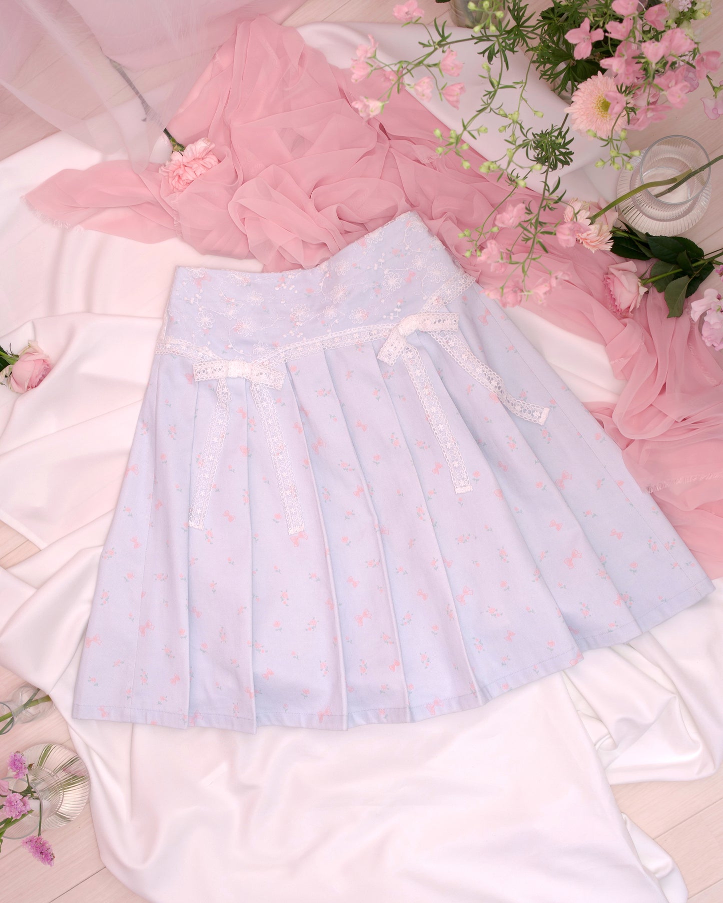 Love Note Long Pleated Skirt - Blue