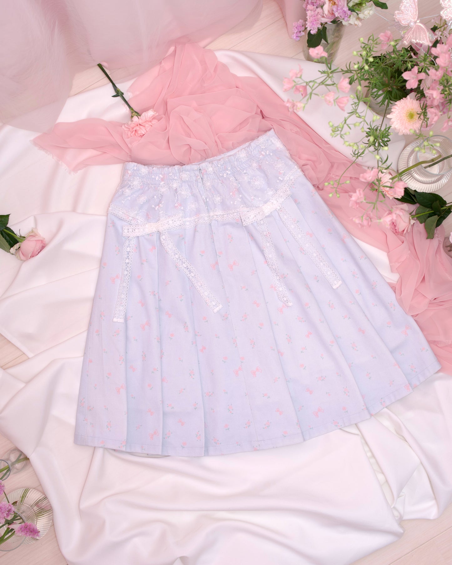 Love Note Long Pleated Skirt - Blue