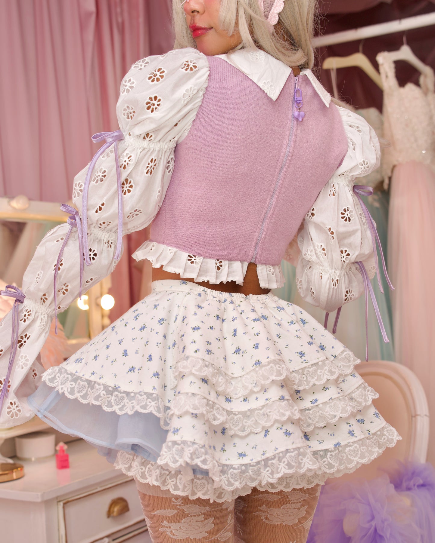 Peekaboo Tulle Floral Skirt Blue // Preorder