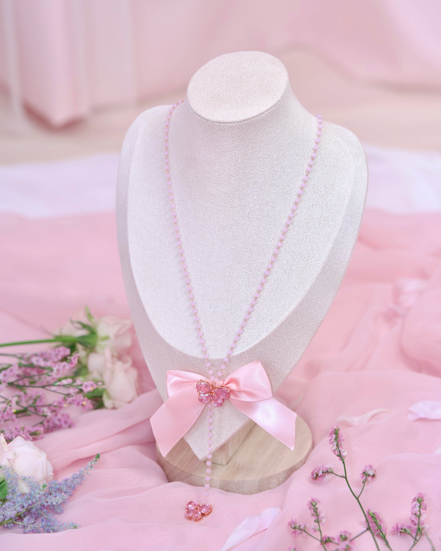 Butterfly Ribbon Necklace - Rose Gold