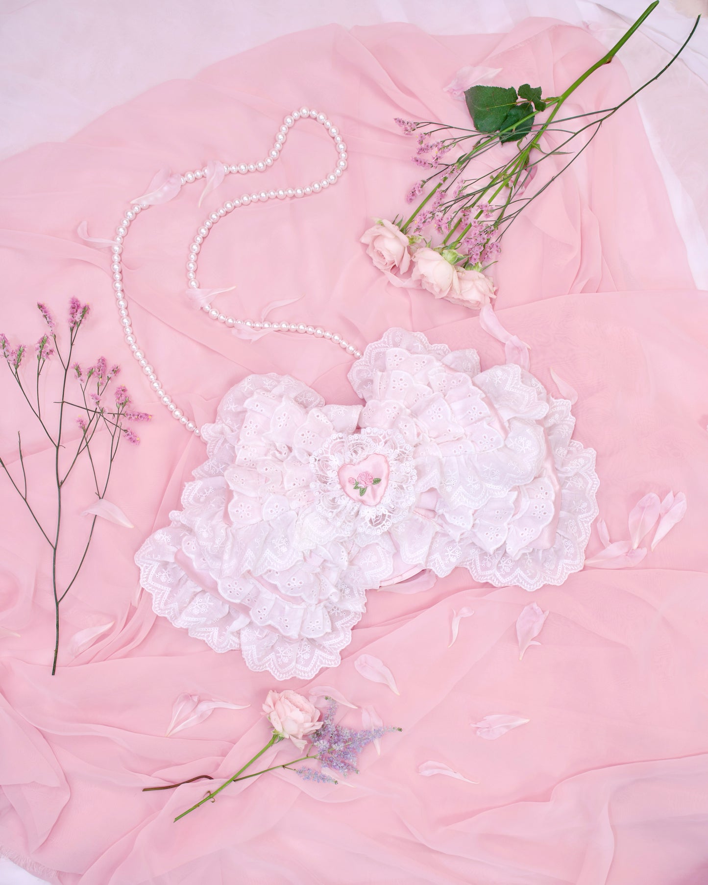 Ribbon Frill Bag - White x Pink // PREORDER