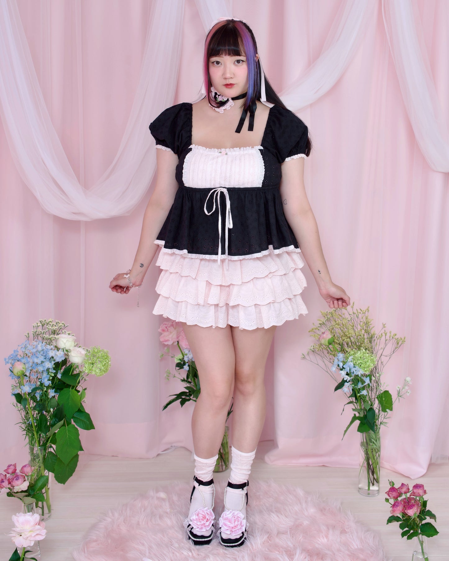 My Little Cottage Babydoll Short Sleeve Blouse - Black // PREORDER