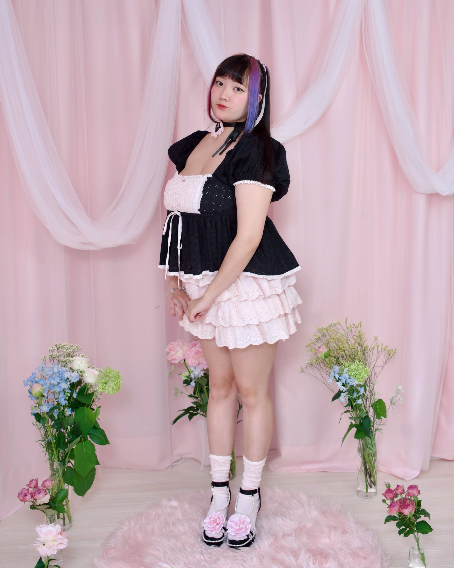 My Little Cottage Babydoll Short Sleeve Blouse - Black // PREORDER