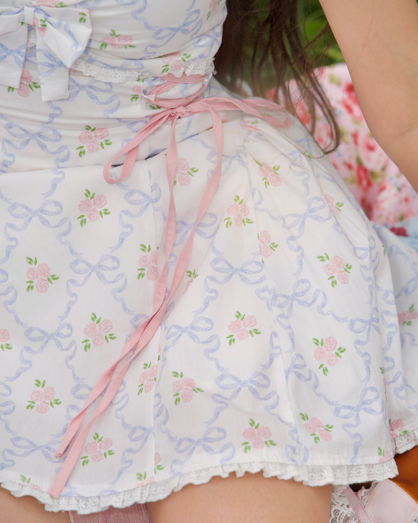 Sunberry Halter Dress, Blue Rose Ribbon Motif PREORDER