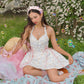 Sunberry Halter Dress, Blue Rose Ribbon Motif PREORDER