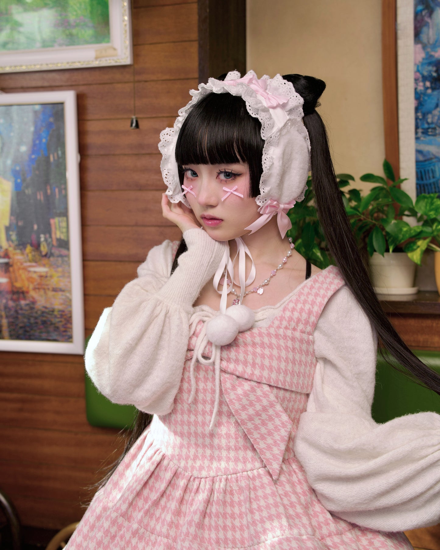 Winterbelle's Bow Ear Warmer - White x Pink // PREORDER