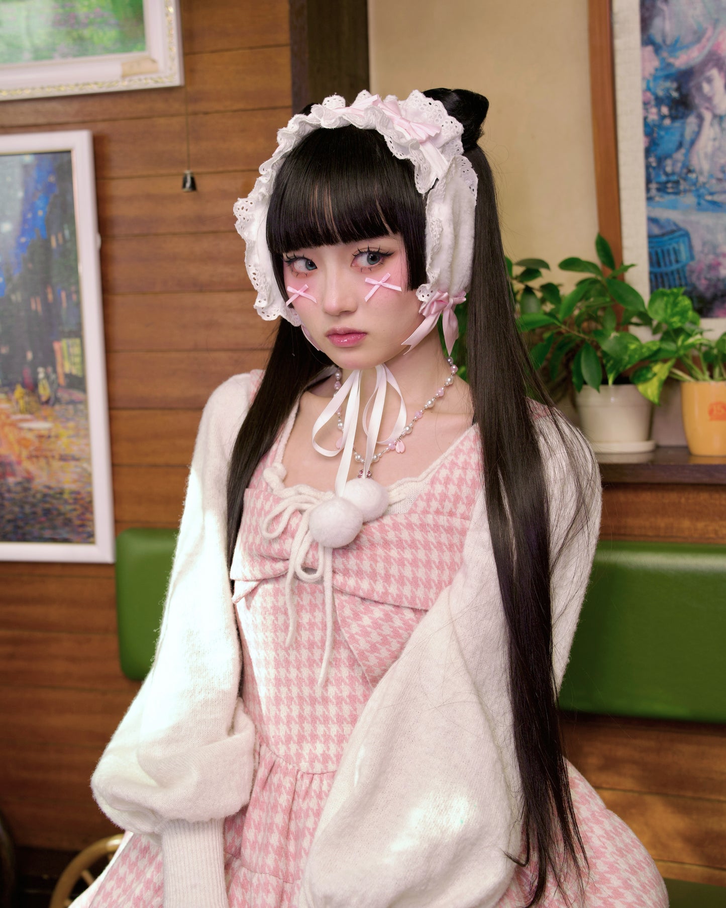 Winterbelle's Bow Ear Warmer - White x Pink // PREORDER