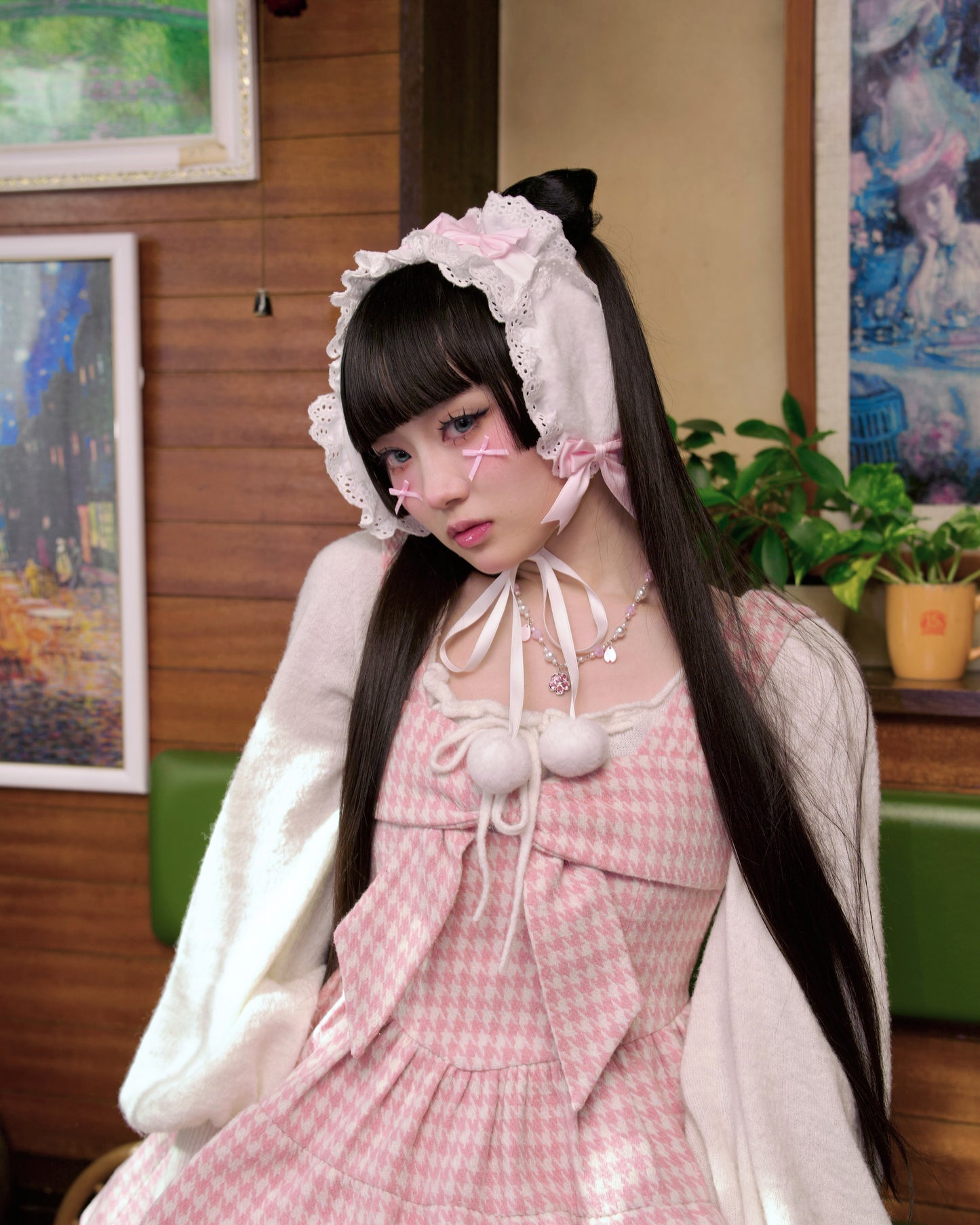 Winterbelle's Bow Ear Warmer - White x Pink // PREORDER