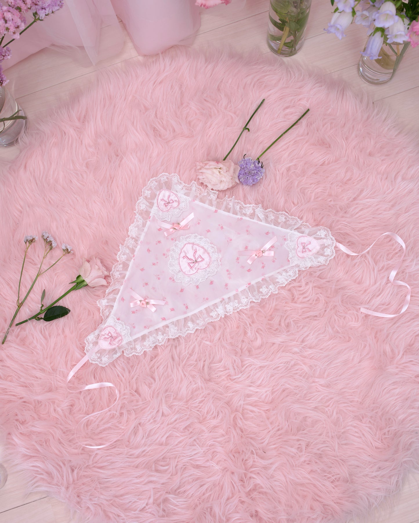 Rosy Daydream Head Scarf - White x Pink