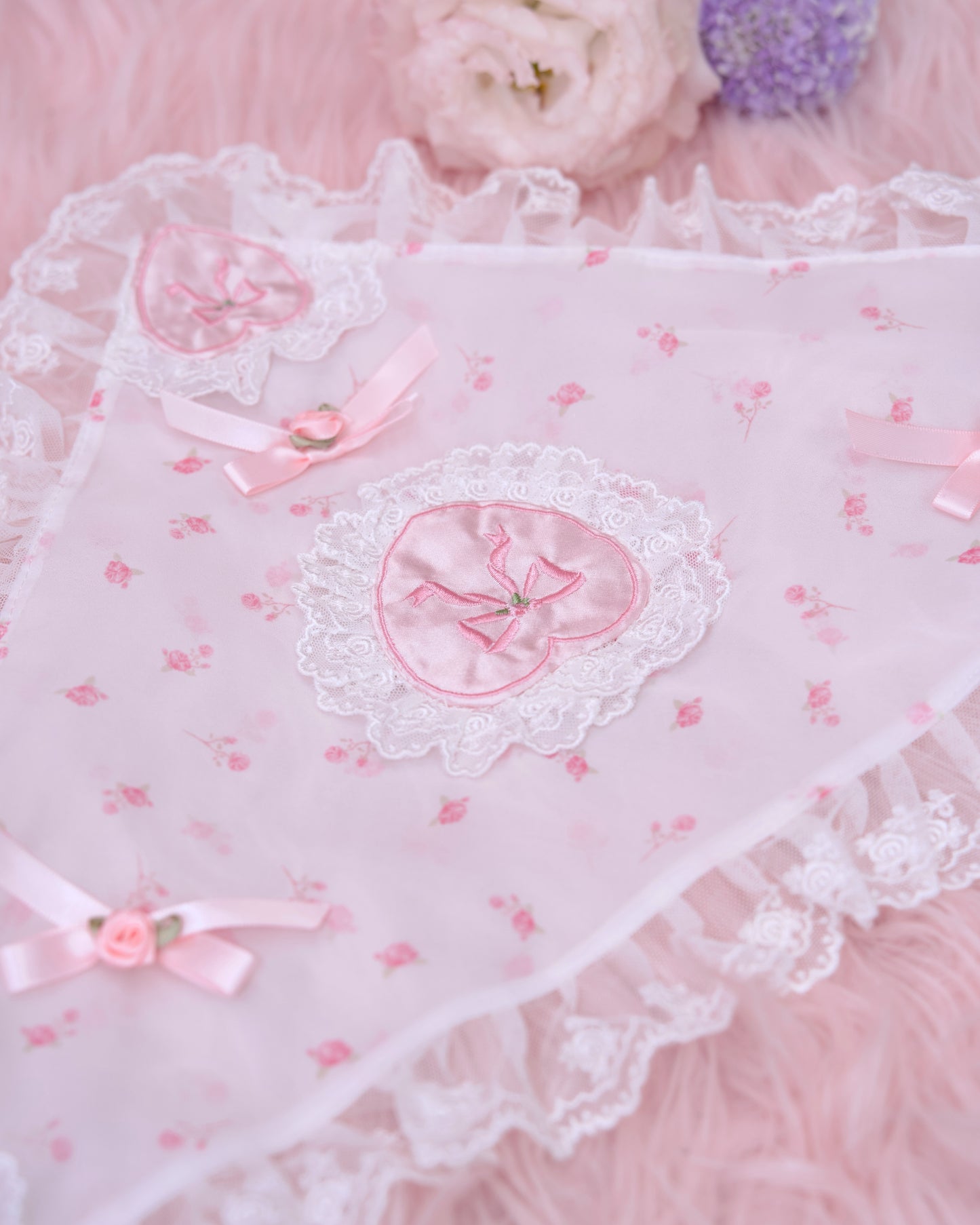 Rosy Daydream Head Scarf - White x Pink