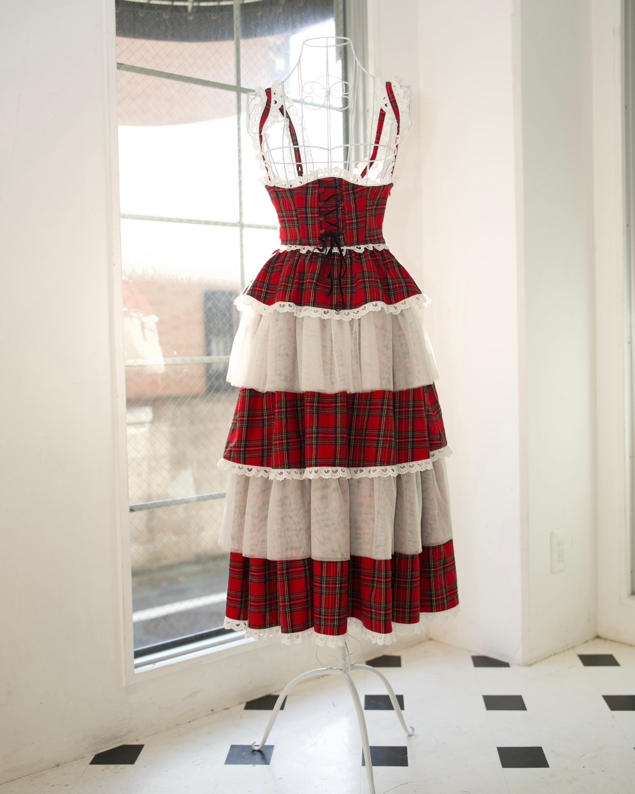 Cascade Corset Skirt RED CHECK // Preorder