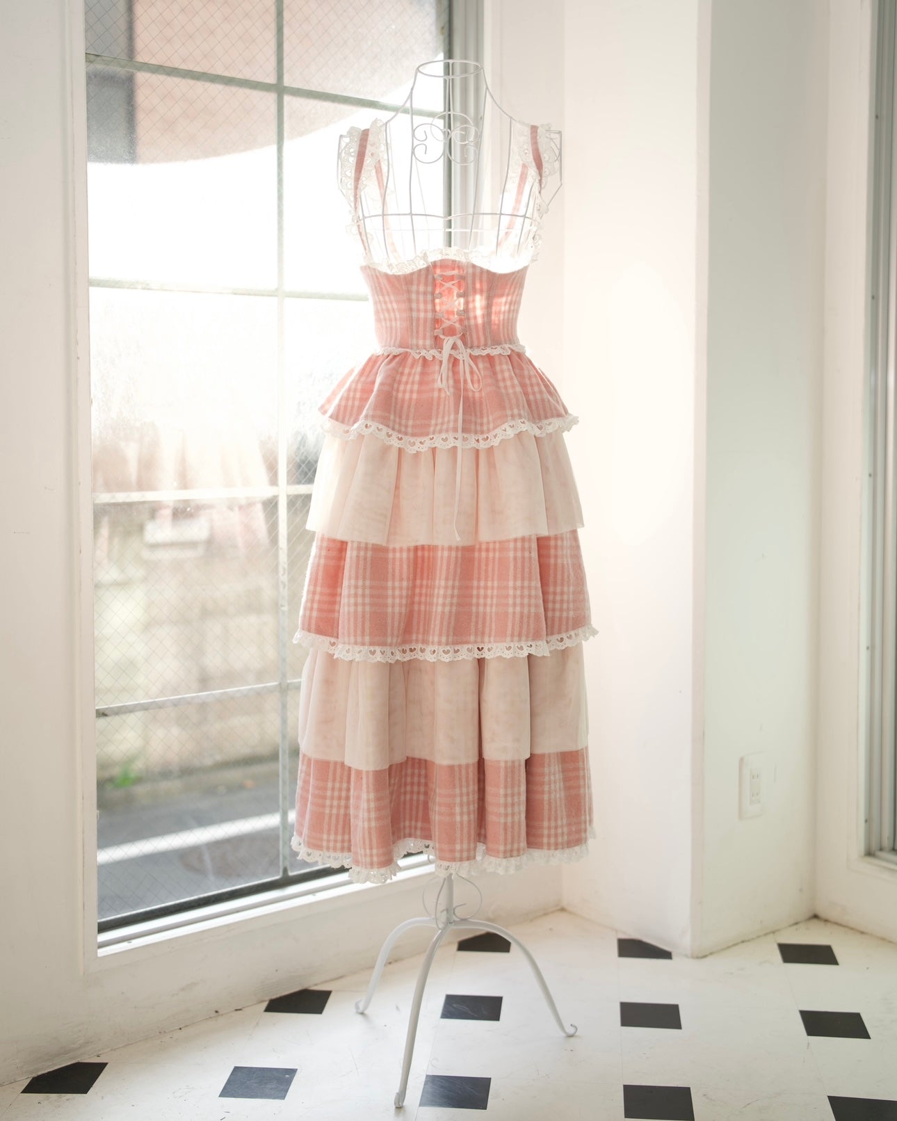 Cascade Corset Skirt PINK CHECK // Preorder