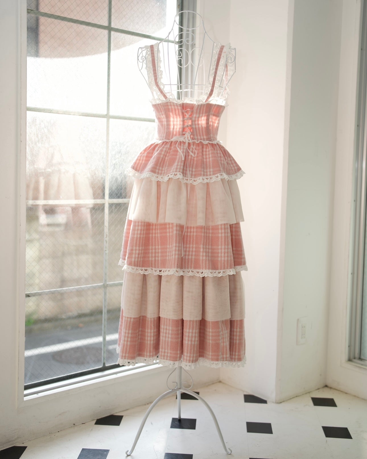 Cascade Corset Skirt PINK CHECK // Preorder