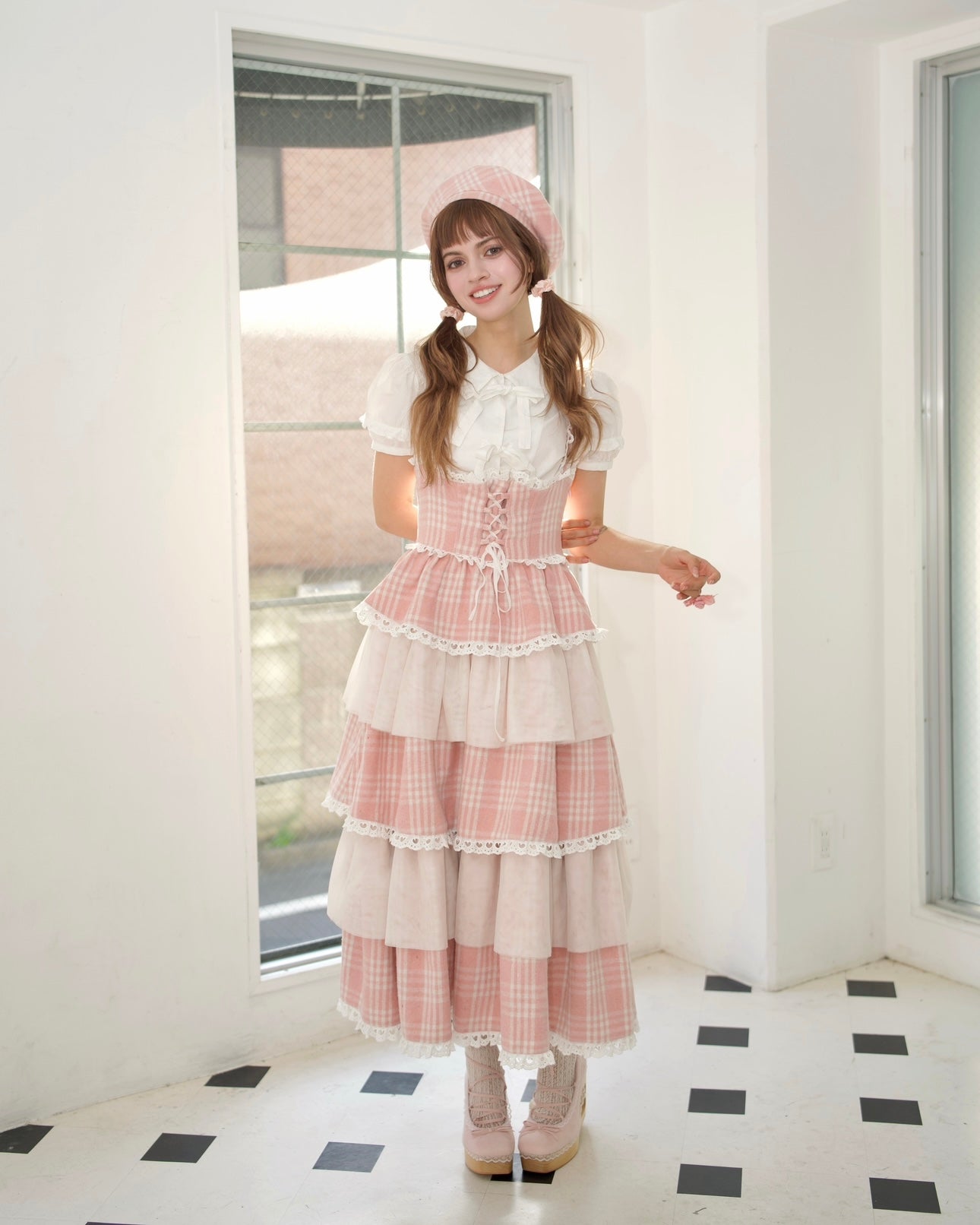 Cascade Corset Skirt PINK CHECK // Preorder