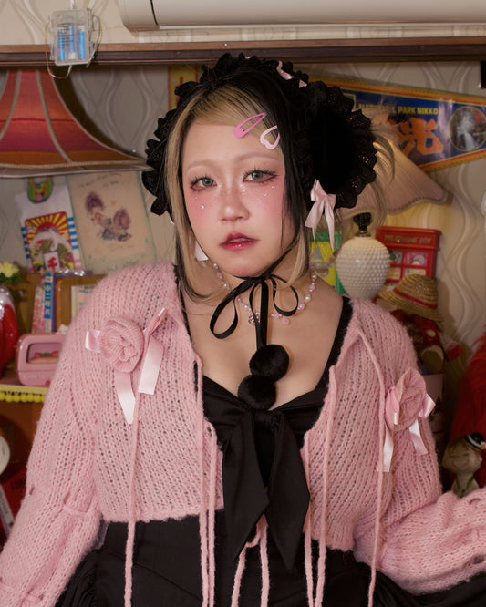 Winterbelle's Bow Ear Warmer - Black x Pink // PREORDER