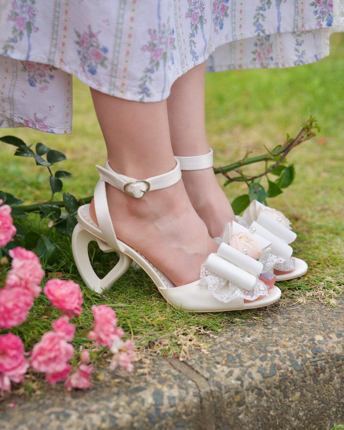 La Vie En Rose Heart Sandal Heels White PREORDER