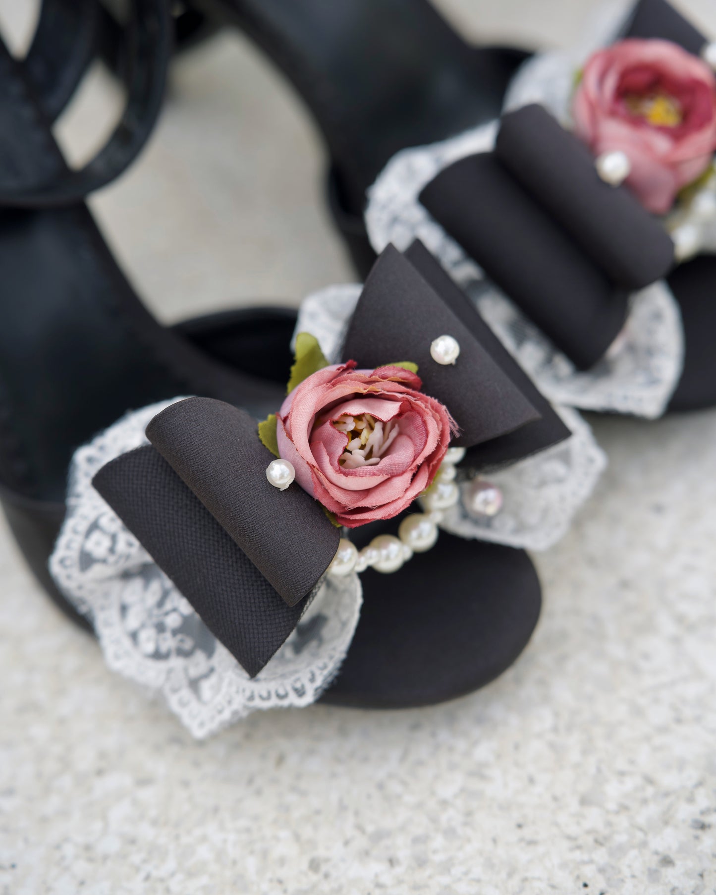La Vie En Rose Heart Sandal Heels Black PREORDER