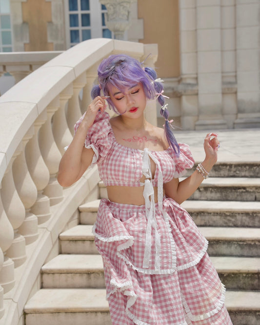 Sweet Serenity Picnic Set Top // Berry Pink Gingham PREORDER