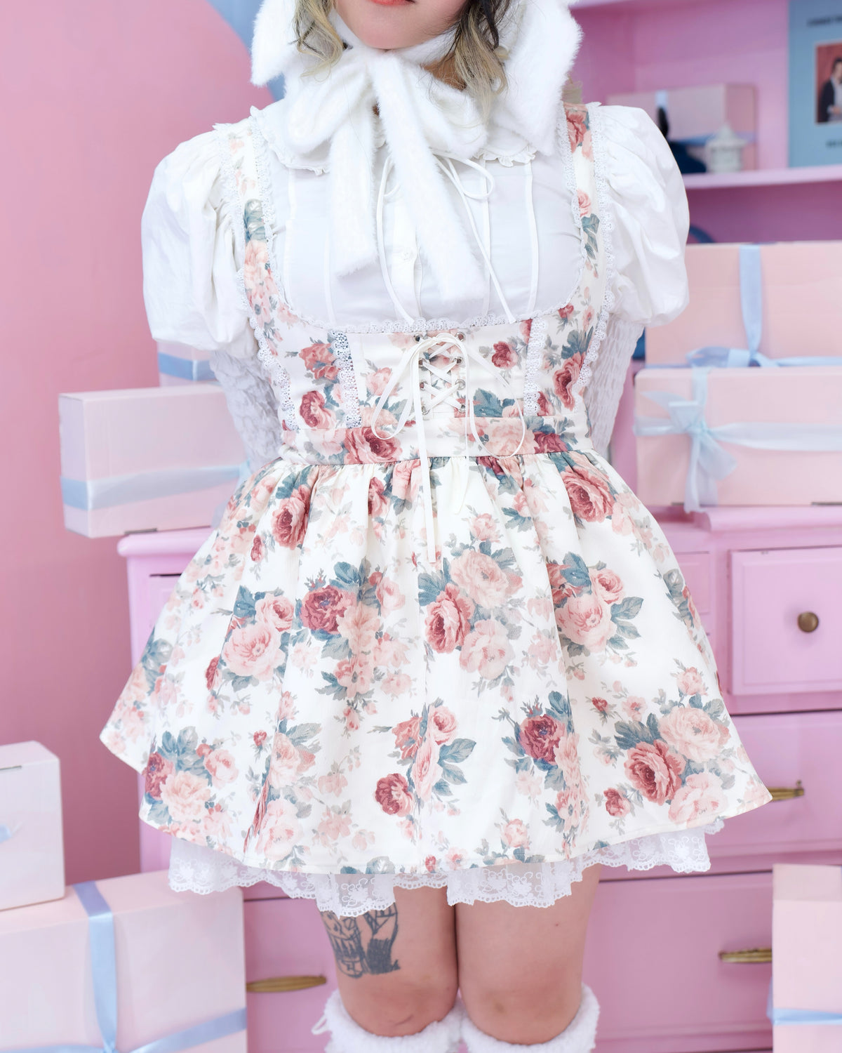 Vintage Rose Jumper Skirt - Cream // PREORDER