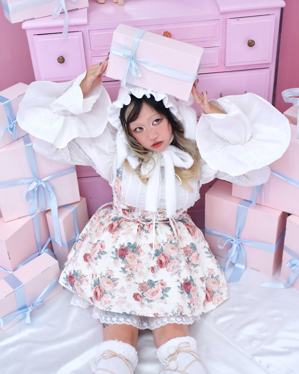 Vintage Rose Jumper Skirt - Cream // PREORDER