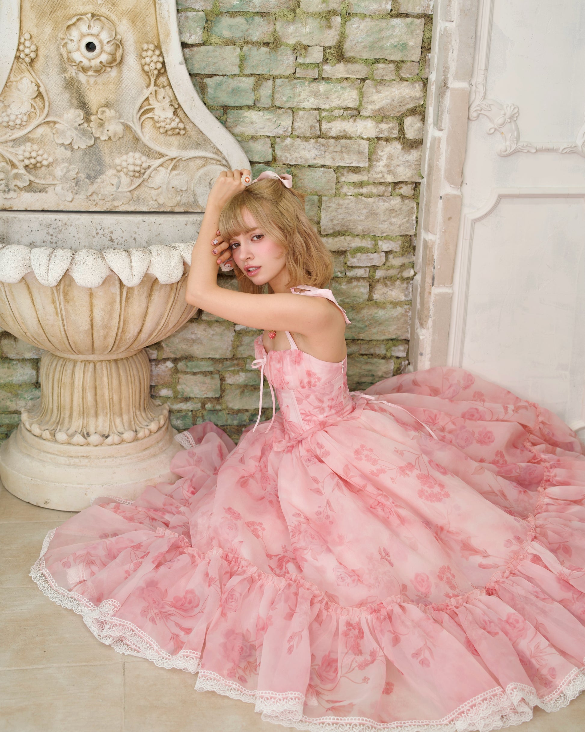 everlasting fairytale pink dress Fairycore Blush Pink Tulle Floral Spaghetti Straps Wedding Dress