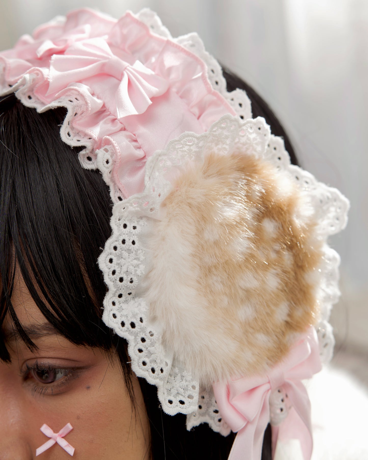 Winterbelle's Bow Ear Warmer - Fawn Brown x Pink