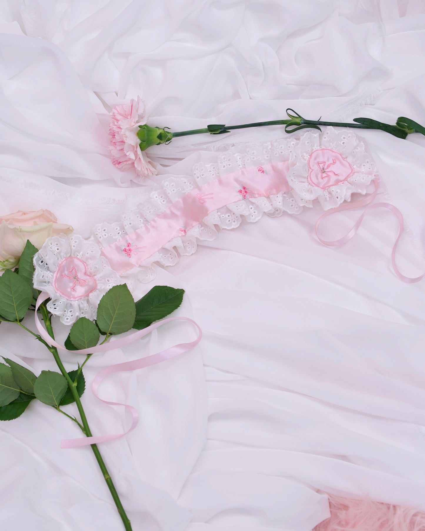 Love Heart Ribbon Headdress - Pink // PREORDER