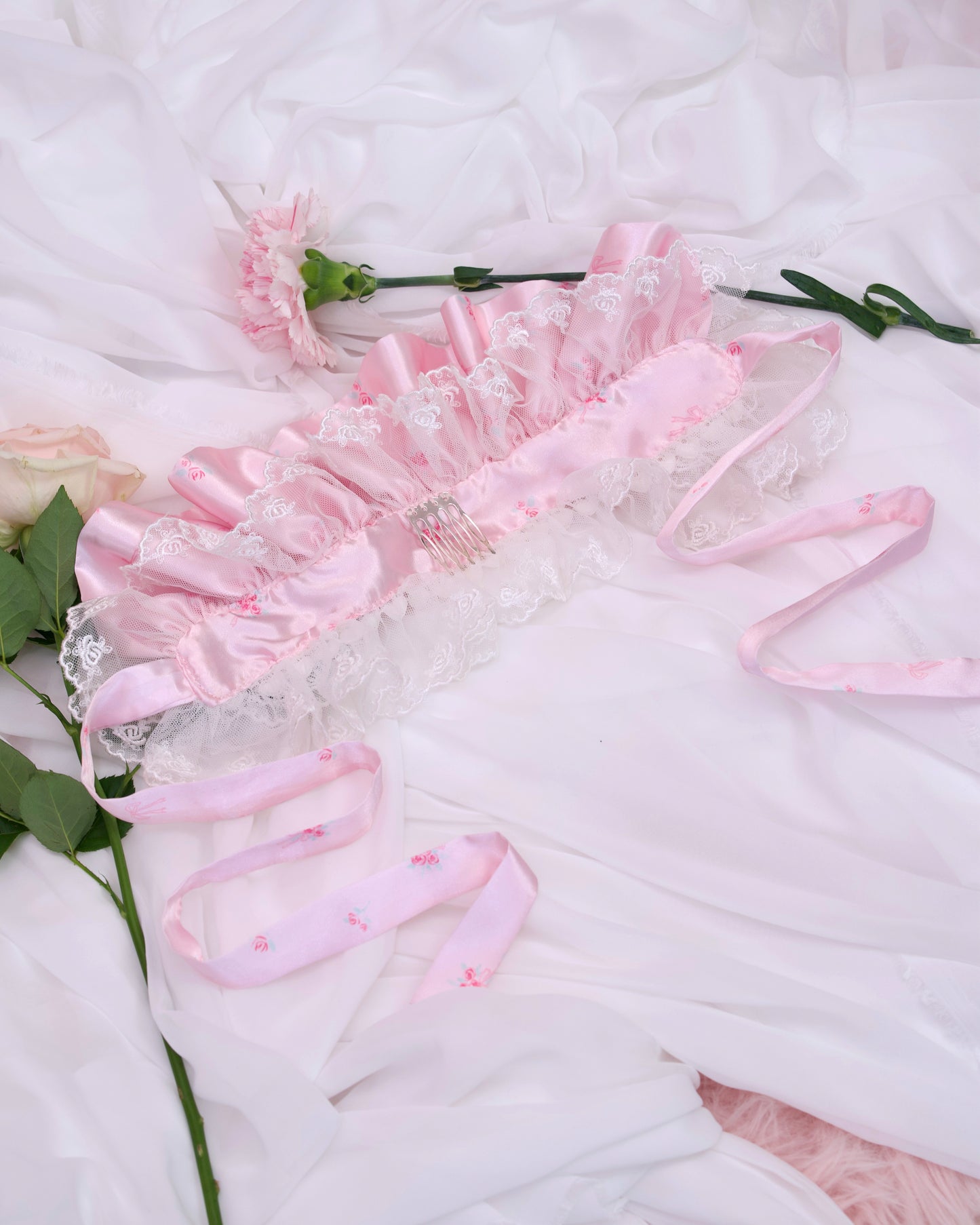 Rosette Ruffle Bonnet - Pink // PREORDER