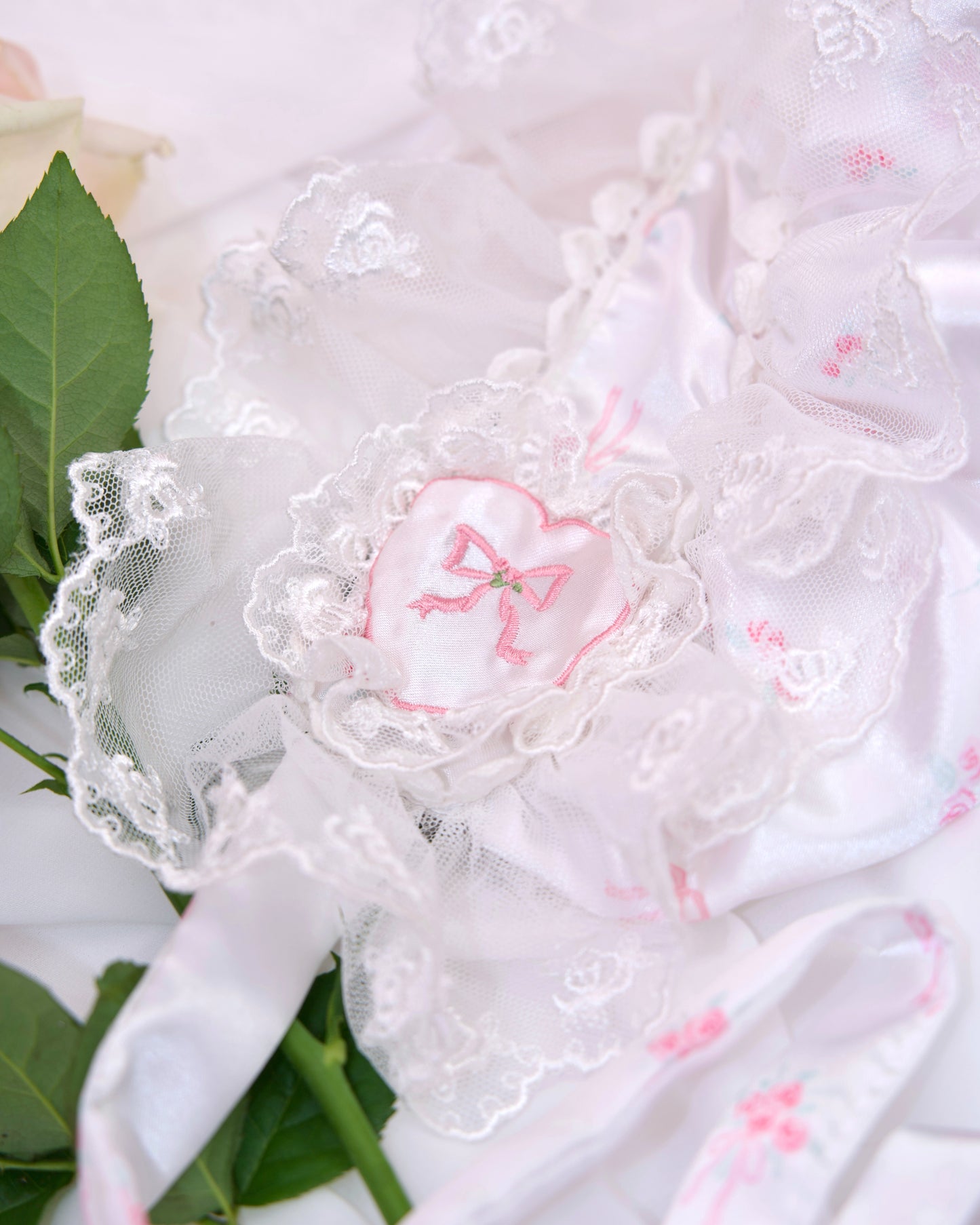 Rosette Ruffle Bonnet - White // PREORDER