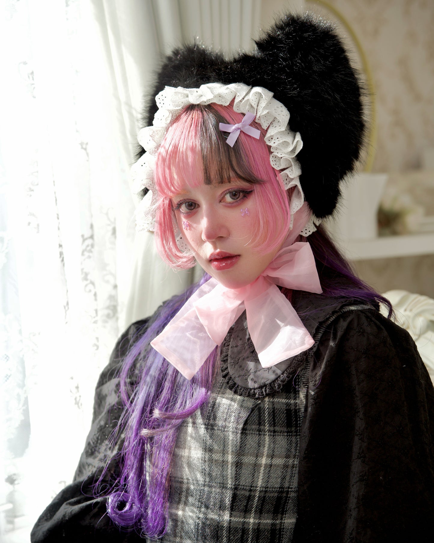 Kitty Dreams Ribbon Bonnet - Black // PREORDER
