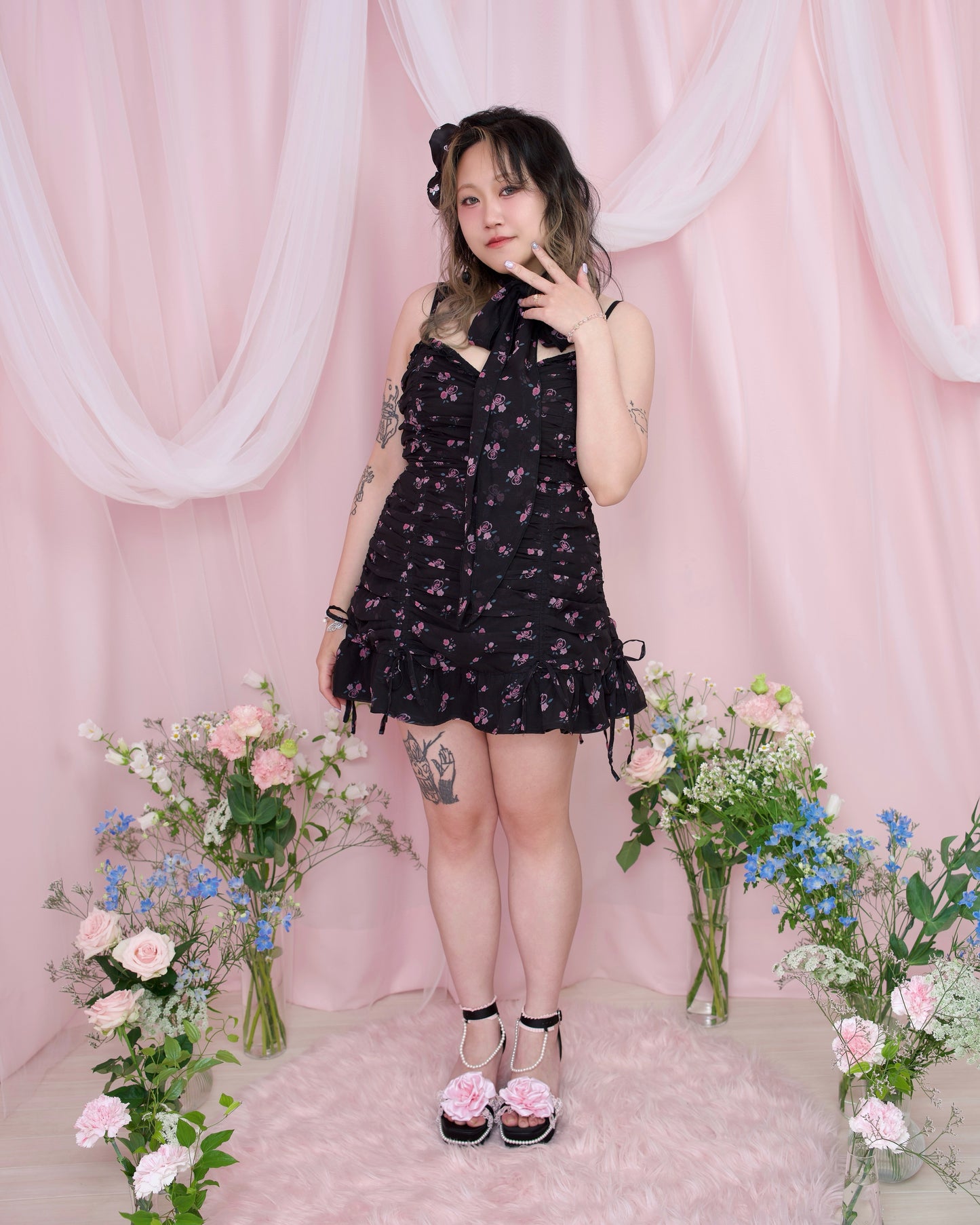 Claire De Lune Dress - Black x Pink Floral // PREORDER