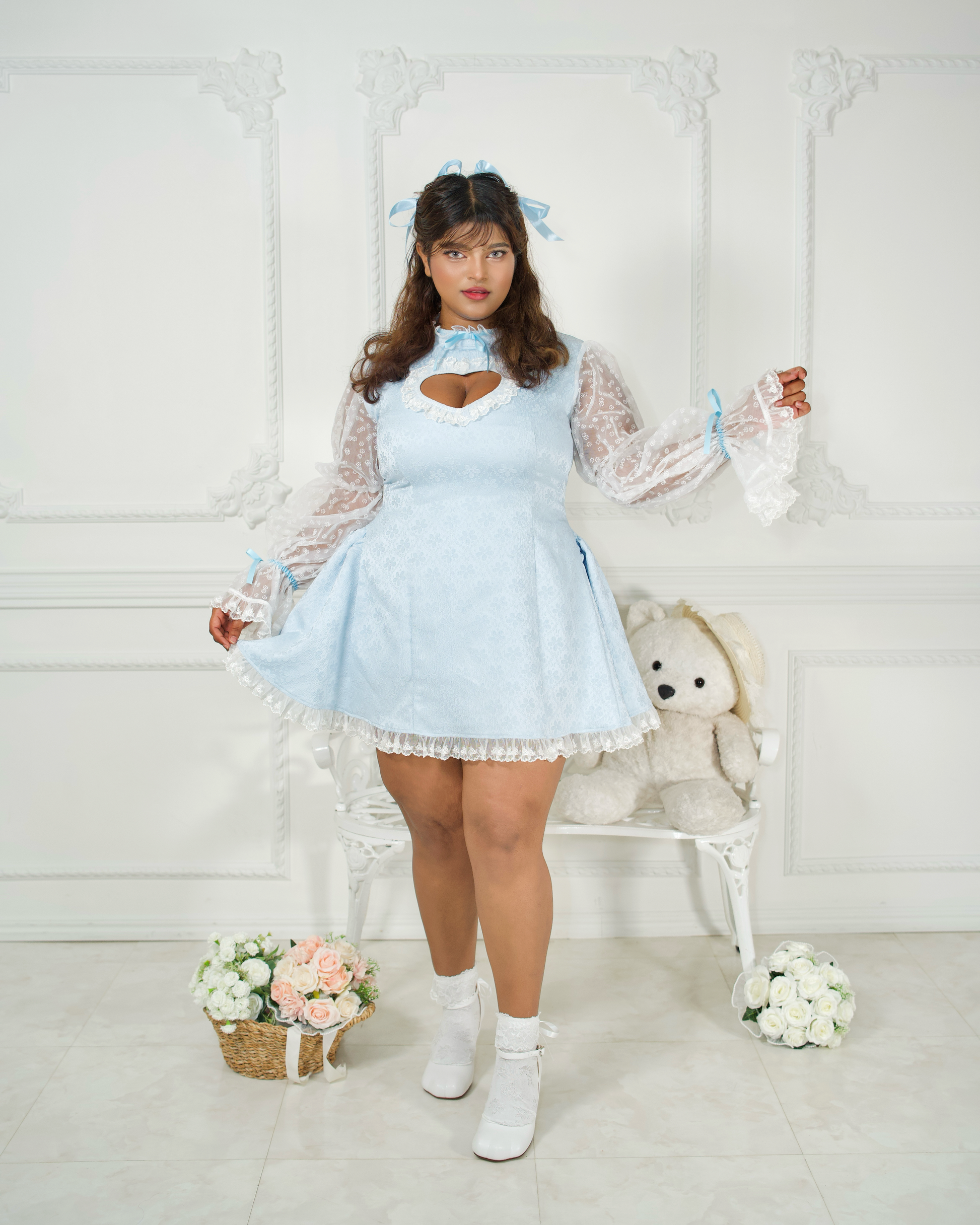 Cherub's Touch Heart Cutout Dress Blue