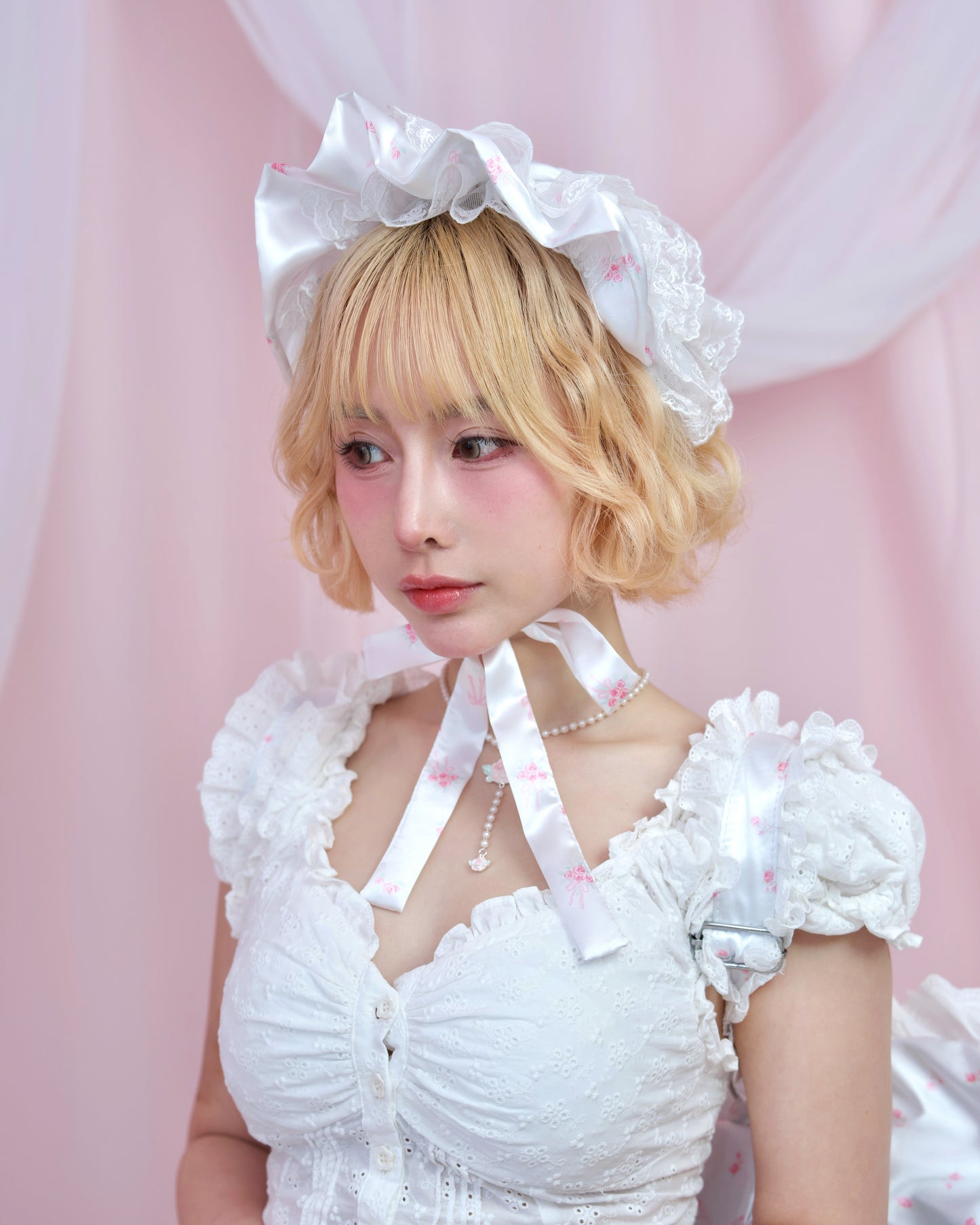 Rosette Ruffle Bonnet - White // PREORDER