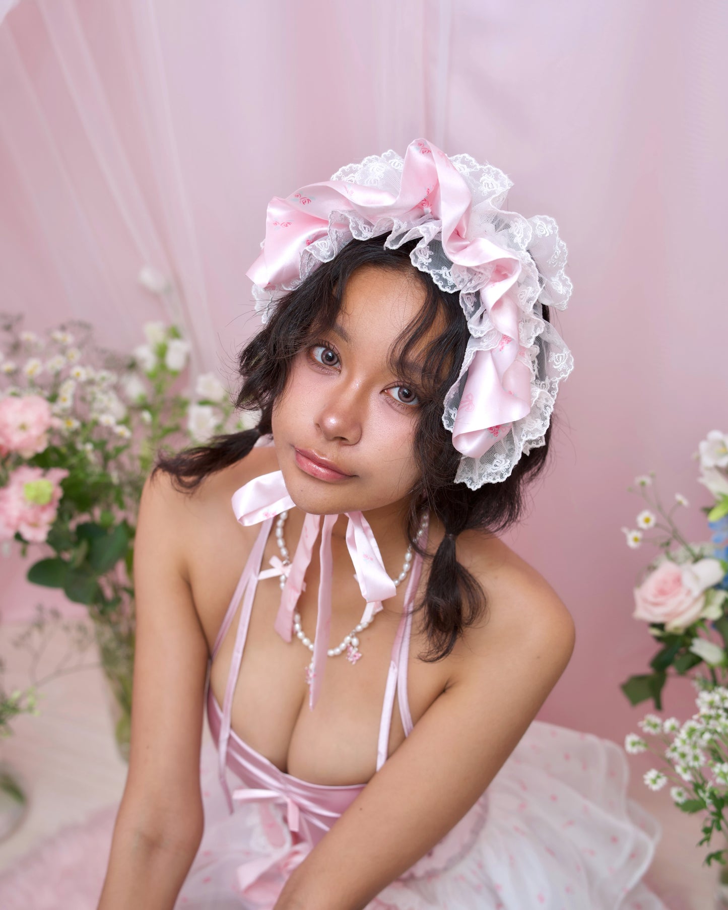 Rosette Ruffle Bonnet - Pink // PREORDER