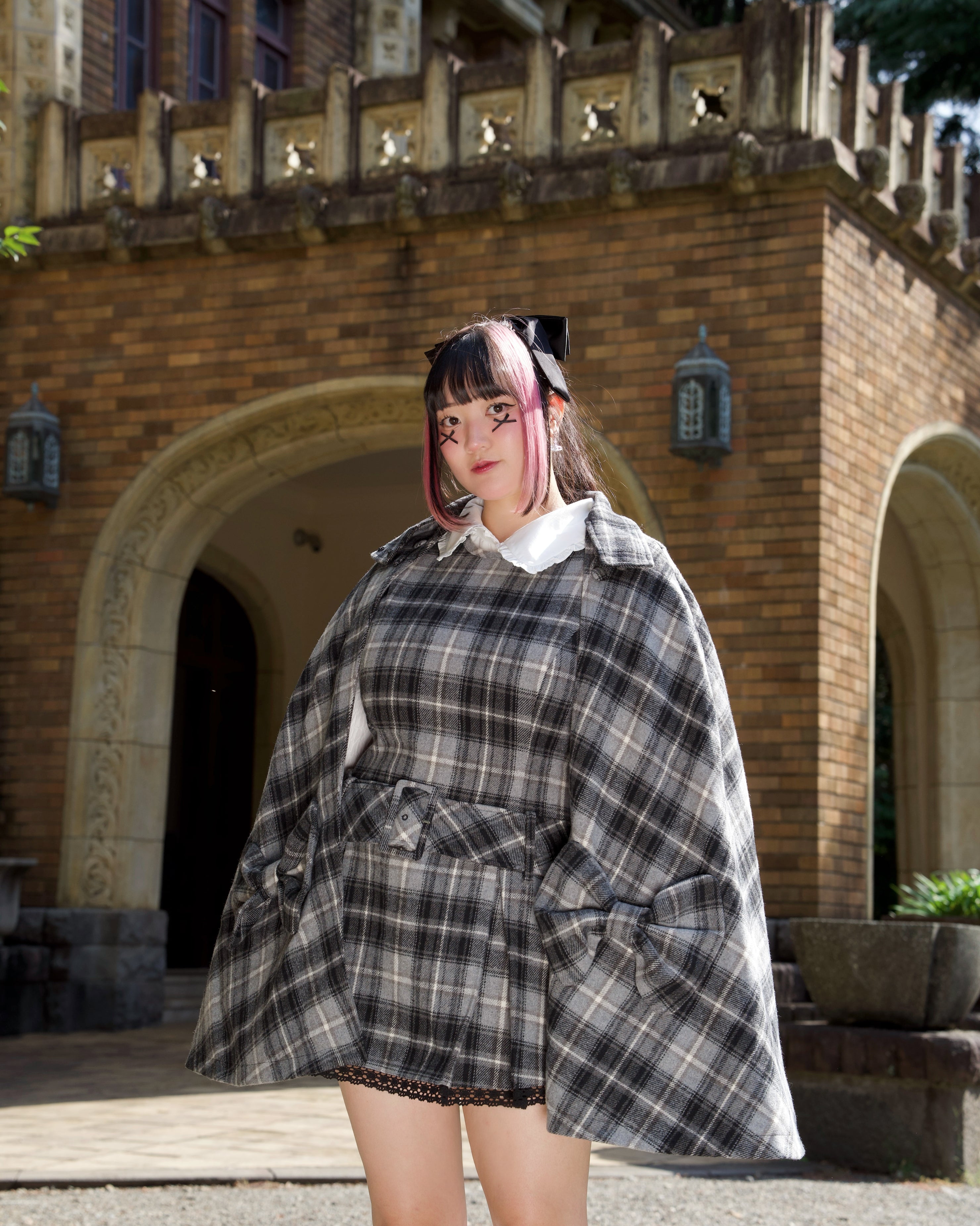 Darling Detective's Cape Dress - Black x Grey Check – Vina of the