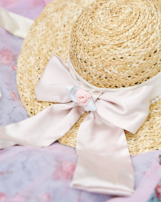 Château Ruffle Straw Hat White Ribbon PREORDER