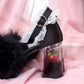 Strawberry Milk Fluffy Platform Heels - Black // PREORDER