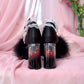Strawberry Milk Fluffy Platform Heels - Black // PREORDER