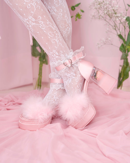 Strawberry Milk Fluffy Platform Heels - Pink // PREORDER