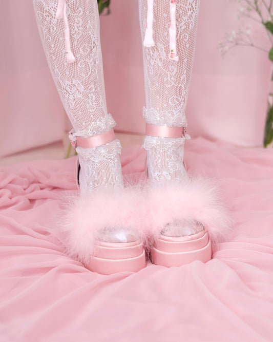 Strawberry Milk Fluffy Platform Heels - Pink // PREORDER