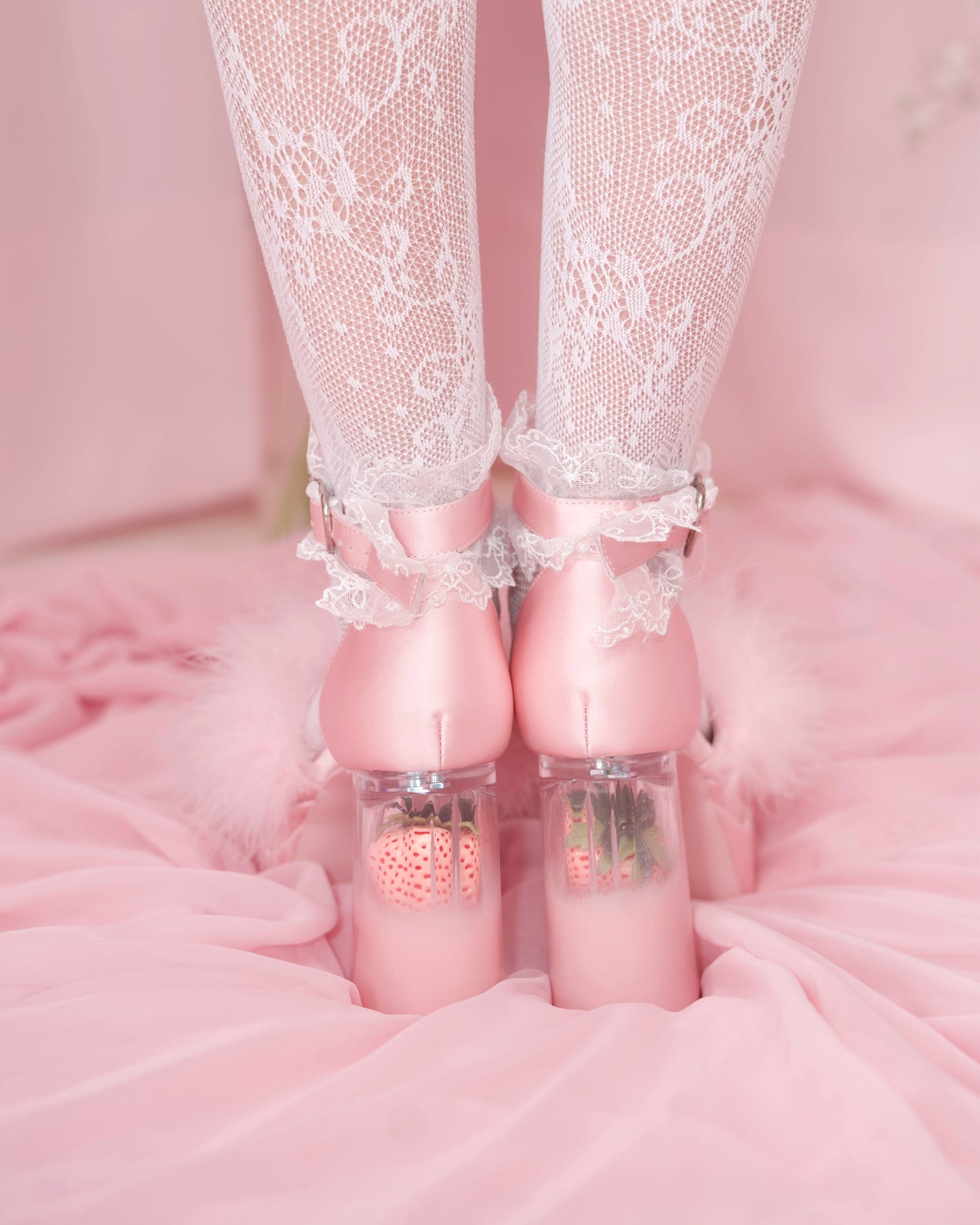Strawberry Milk Fluffy Platform Heels - Pink // PREORDER
