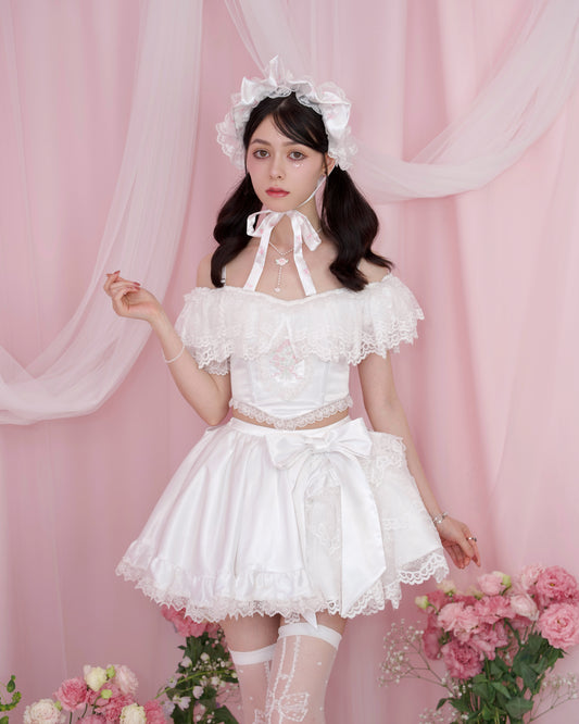 Rose Soirée Ball Gown Lace Up Bustier - White // PREORDER