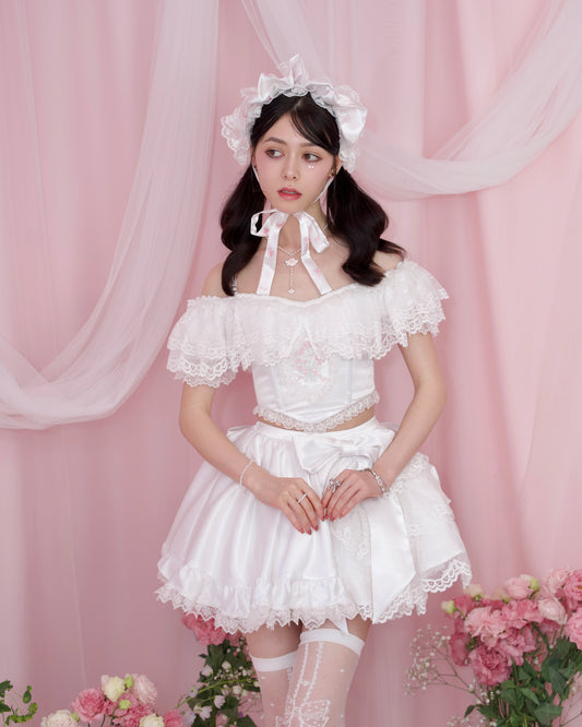 Rose Soirée Ball Gown Lace Up Bustier - White // PREORDER