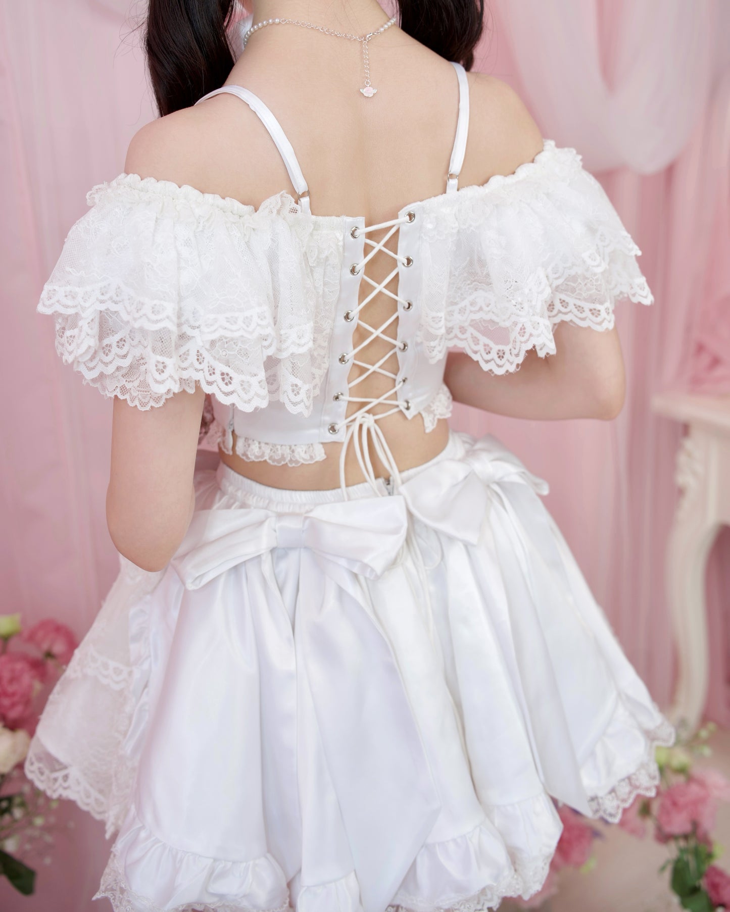 Rose Soirée Ball Gown Lace Up Bustier - White // PREORDER