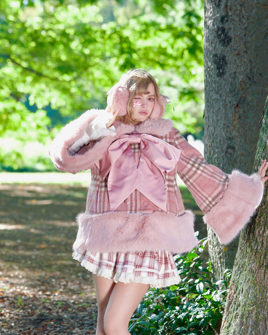 Winter Girl Double Breasted Ribbon Jacket - Pink Check // PREORDER